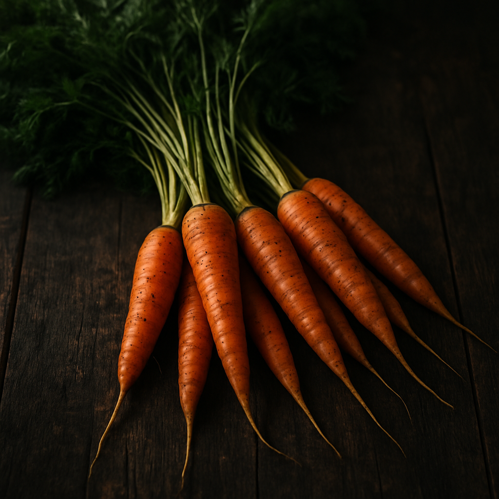 Freshly harvested organic carrots
